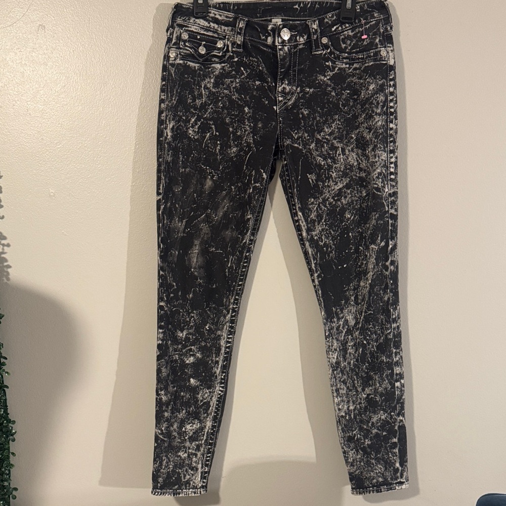 True Religion Black and White Distressed Jeans